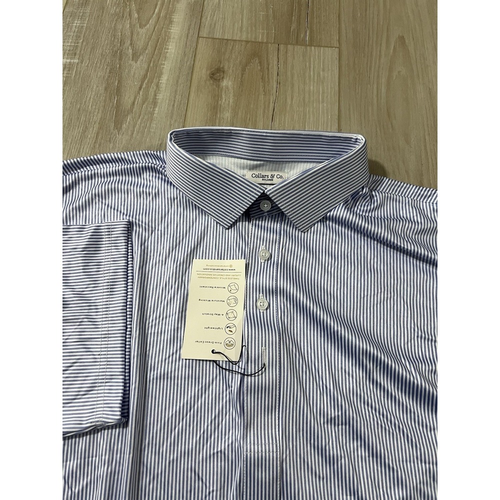 Collars And Co  Short Sleeve Polo  Shirt Blue/white Striped   Sz 3XL